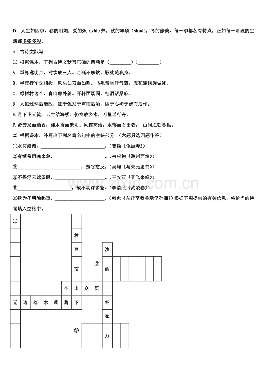 2026届四川省巴中学市恩阳区实验中学3月初三开学考试语文试题含解析.doc_第2页