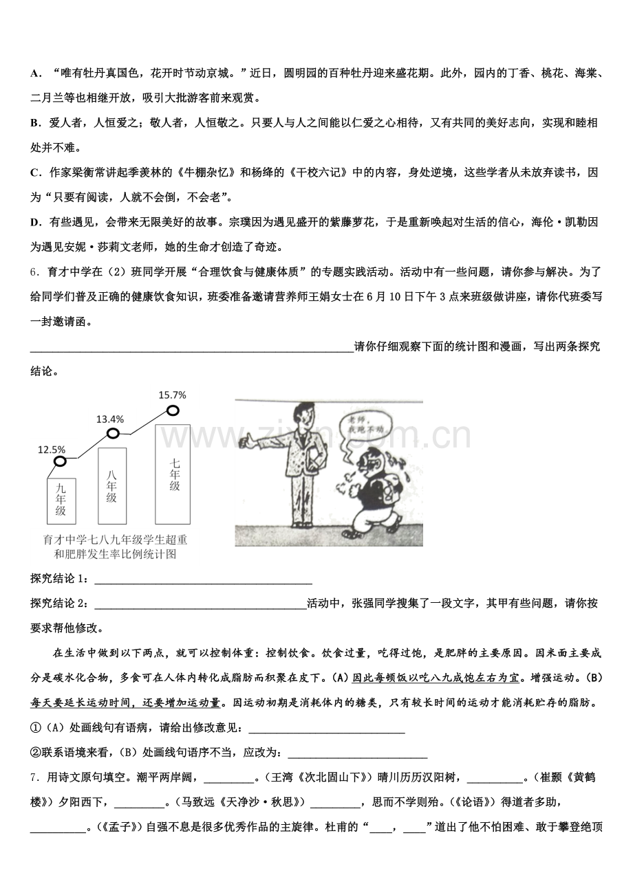 安徽省滁州市定远县2025-2026学年中考语文试题3年中考模拟题透析2年模拟试题含解析.doc_第2页