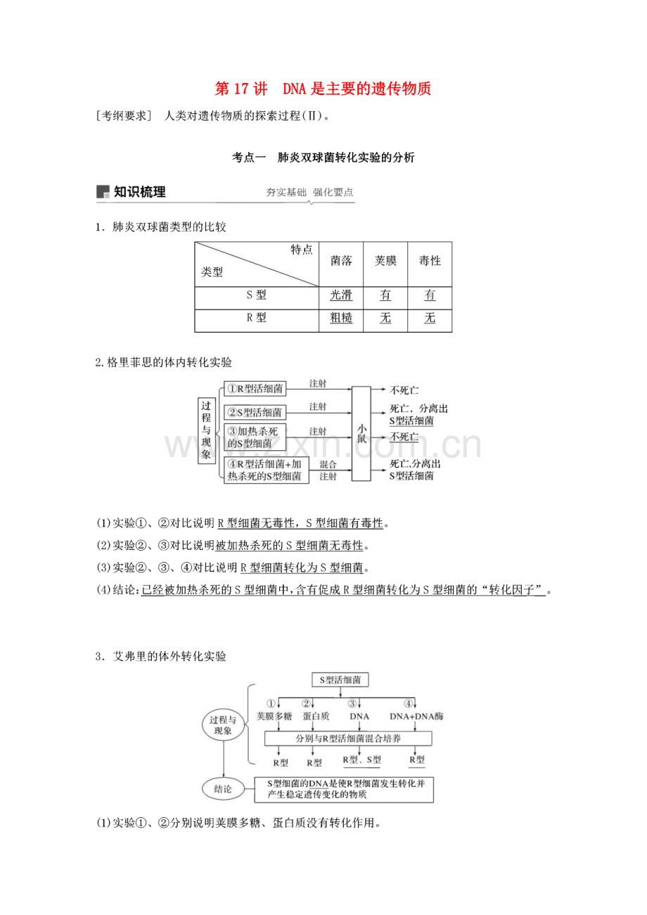 生物一轮复习： 第六单元 遗传的分子基础 第17讲 dna是主要的遗传物质.pdf_第1页