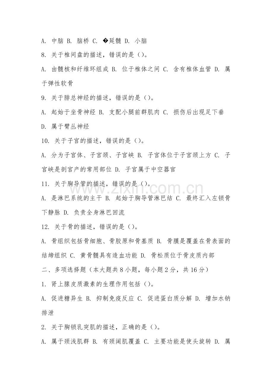 厦门软件职业技术学院《局部解剖学下》2025-2026学年期末试卷.docx_第2页