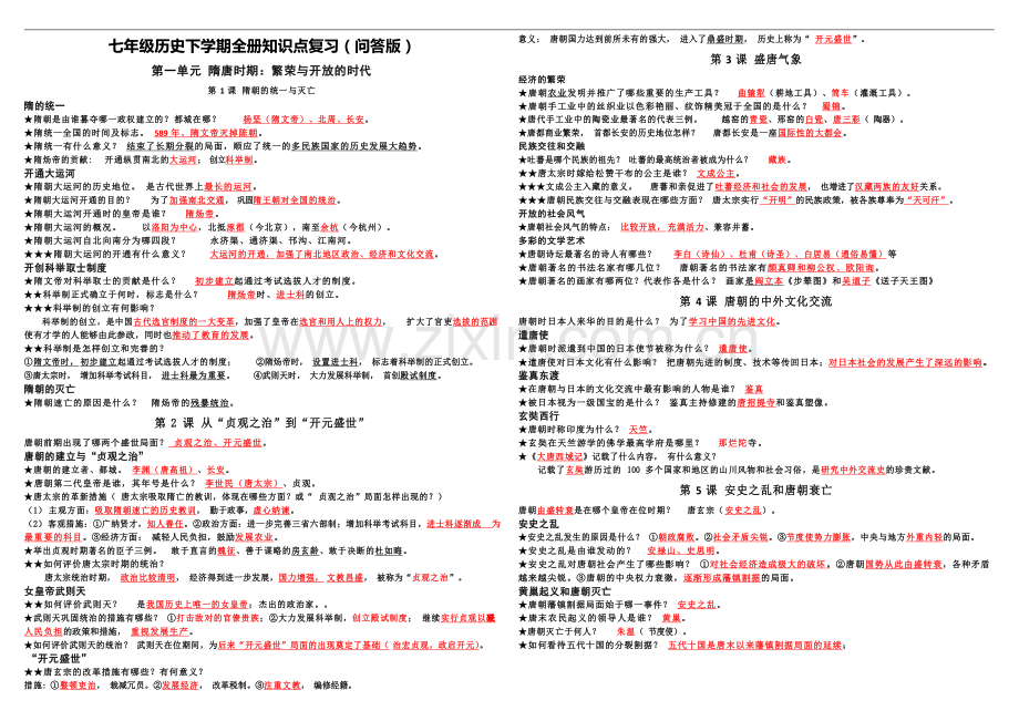 七年级下册历史知识点复习学案.docx_第1页