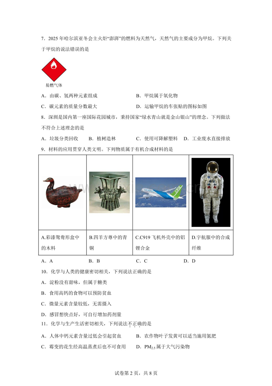 2026年中考化学（广东版）——化学与社会发展综合测试B卷（含答案）.docx_第2页