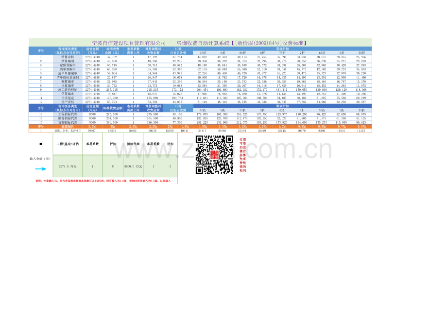 浙价服[2009]84号文件收费自动计算.xls_第1页